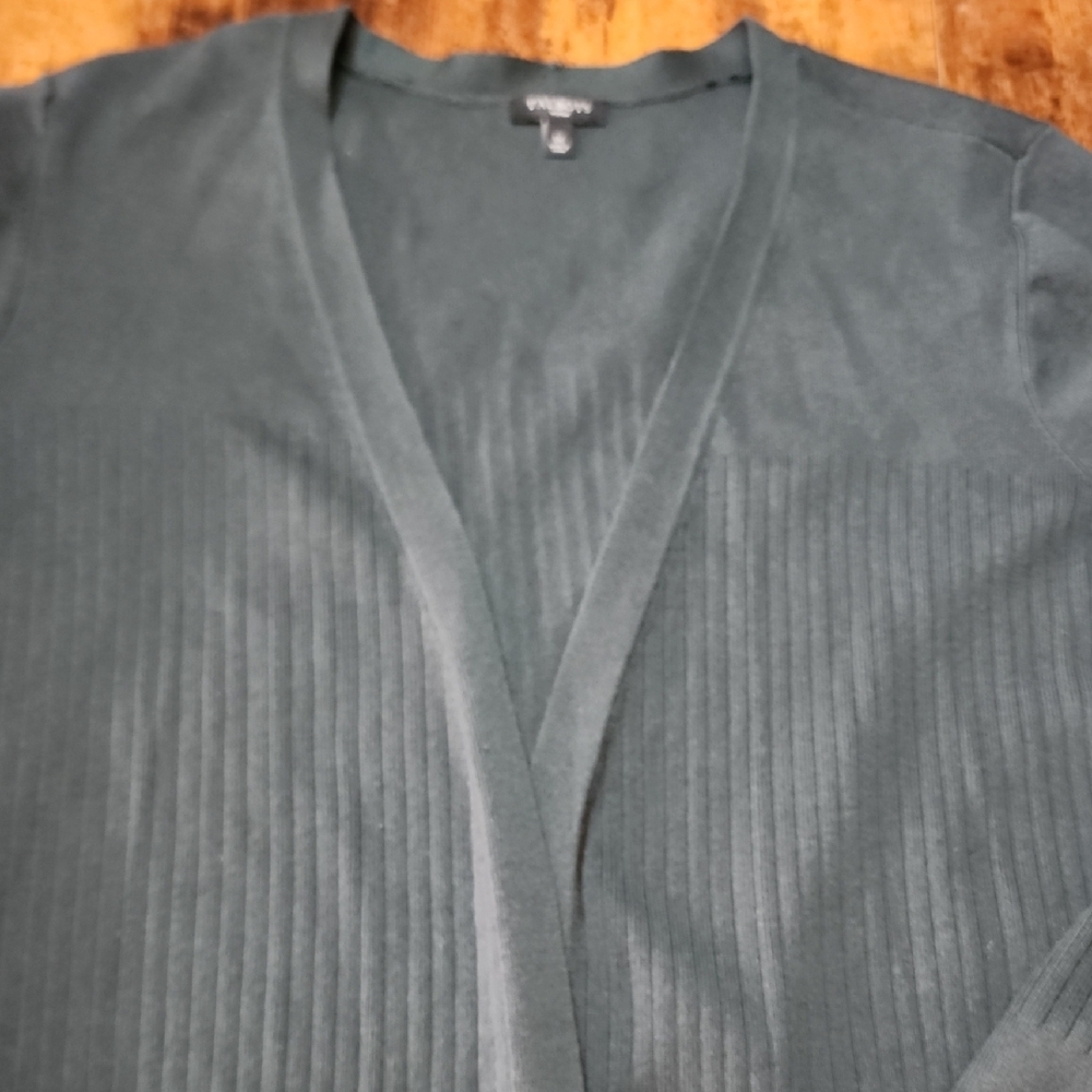 TALBOTS | Forest Green Longline Ribbed Duster Cardigan Open Front Plus | 1X - Picture 5 of 12